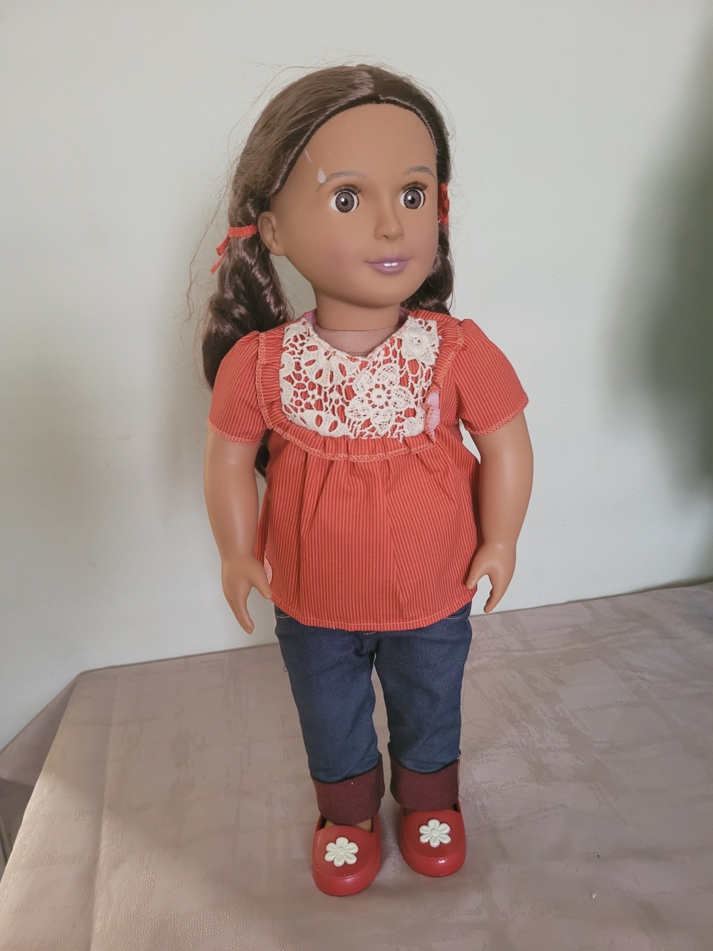 Battat Our Generation Doll 18"Outfit Set in Coral with Lace Collar